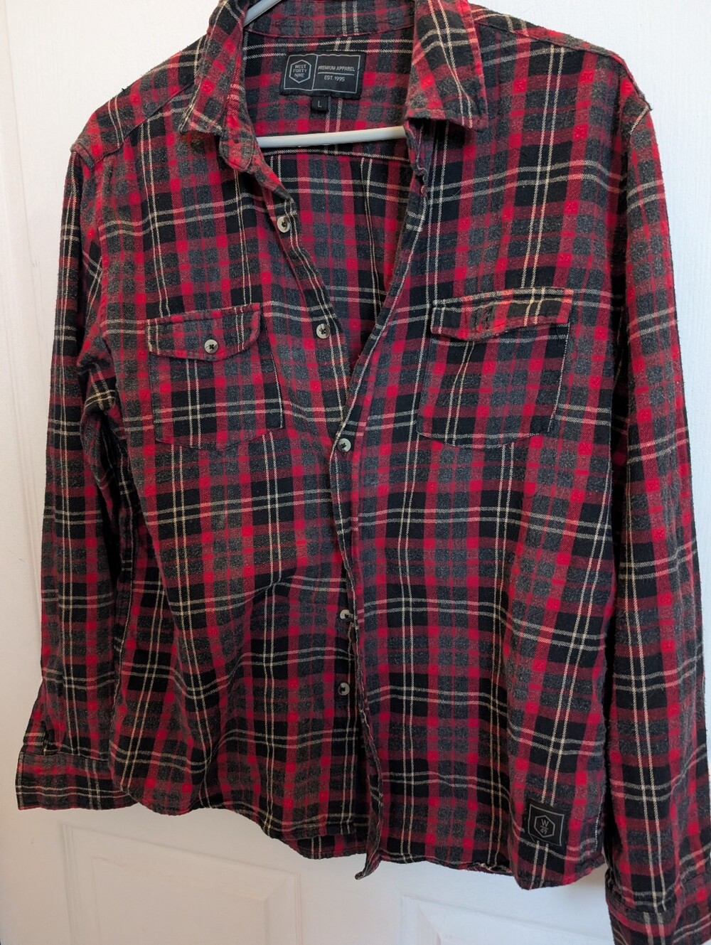Women's West 49 Red and Black Plaid Button-Up Shirt